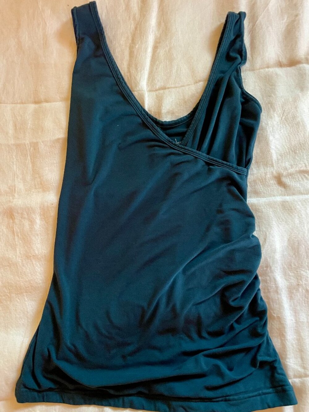 Leom Designs blue draped surplice ruched tank xs
